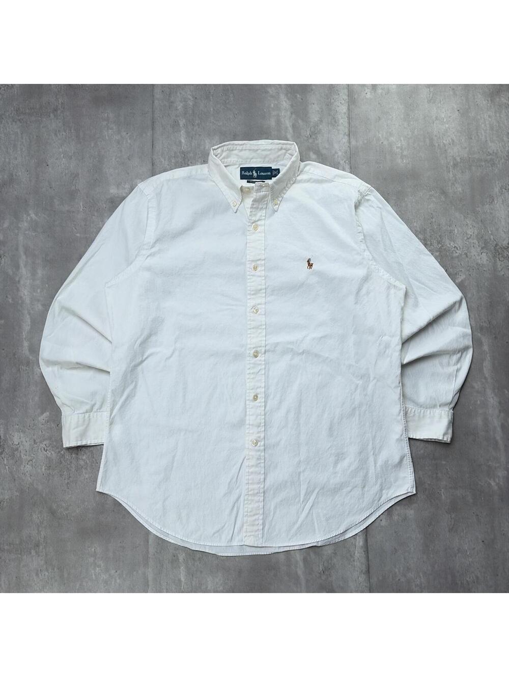 Vintage White Polo Ralph Lauren Logo Long Sleeve Button Up Shirt